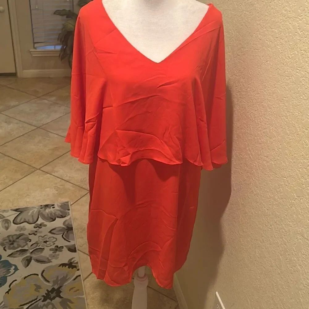 Krisa Women's Size M Layered Drape Mini Dress Coral Red Cocktail Party Flowy New